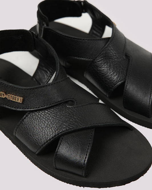 Black Milt Leather Sandal