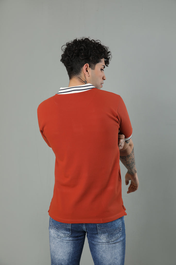 Rust Polo With Tipping Collar