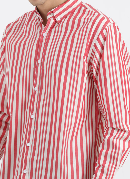 RED STRIPED COTTON SHIRT