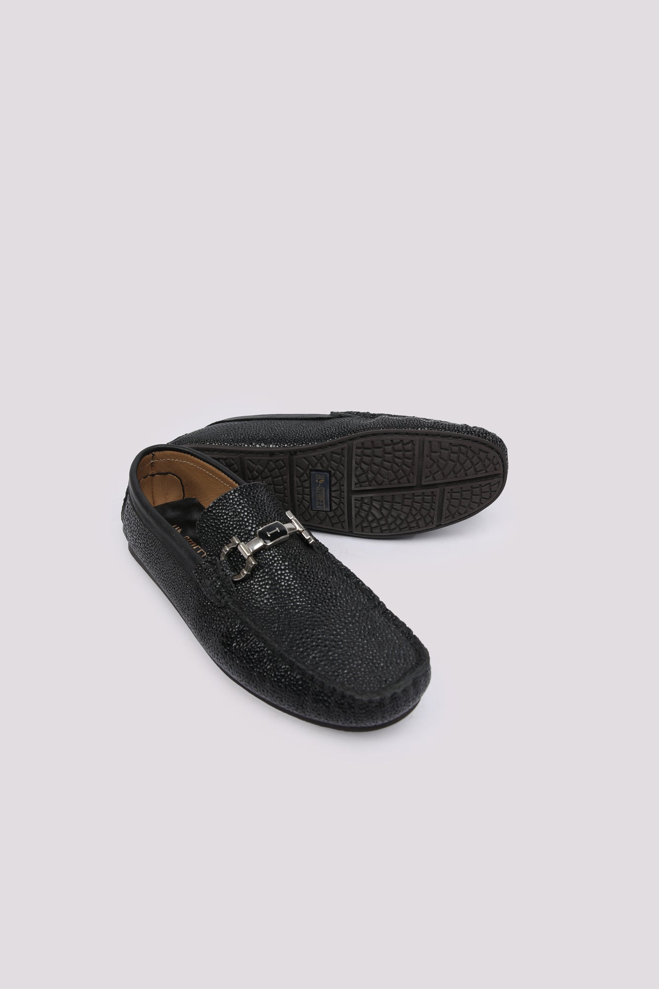 Black Textured Patent Moccasin