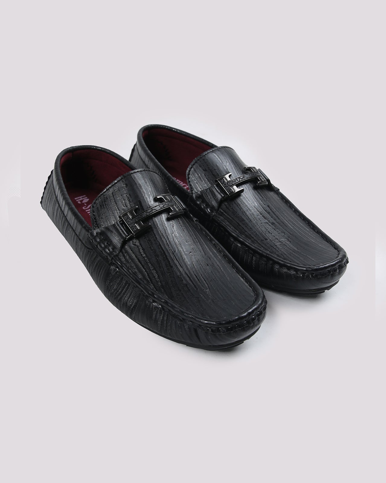 Black Solid Textured Moccasins