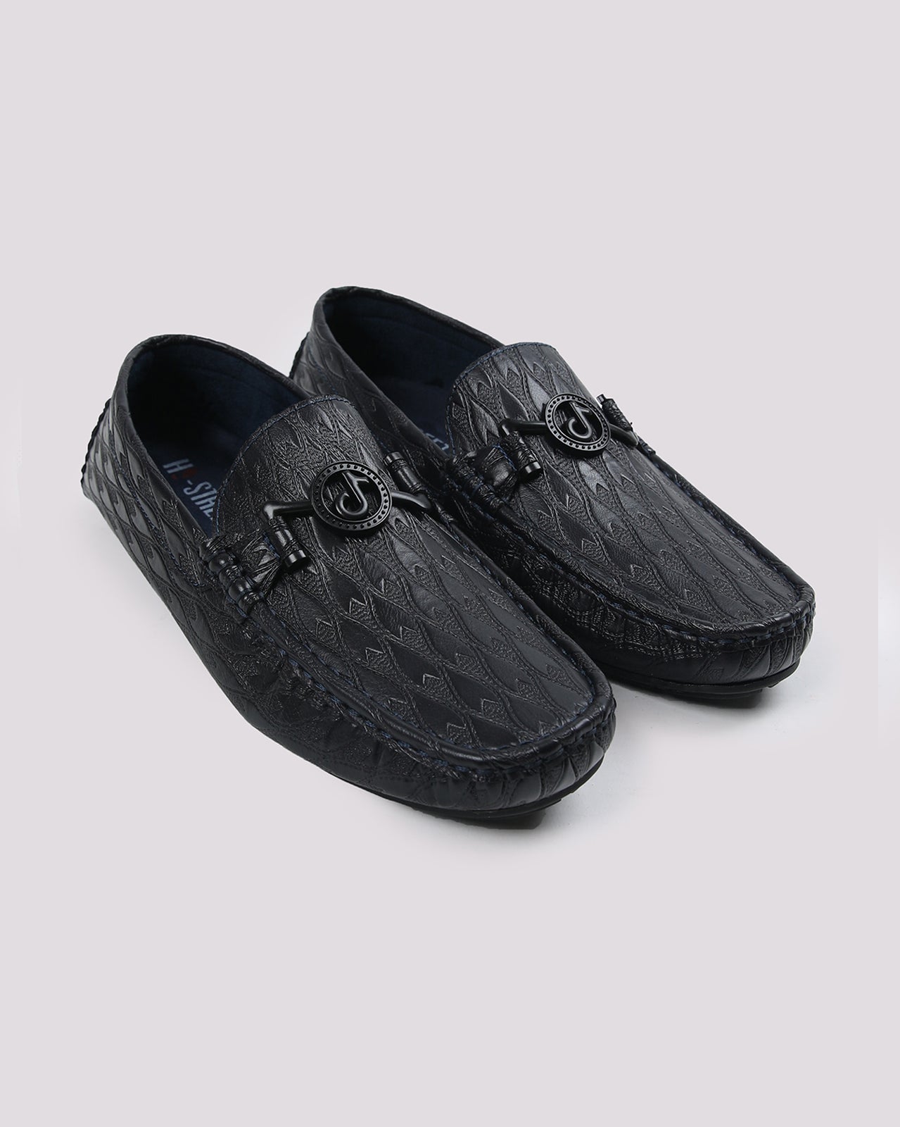 Black Solid Textured Moccasins